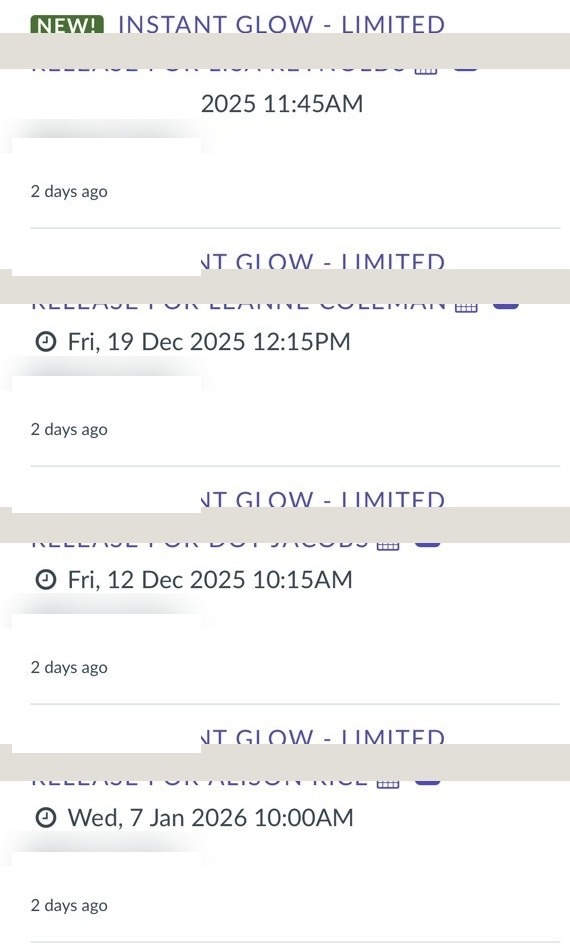 Timely activity feed, patient names redacted